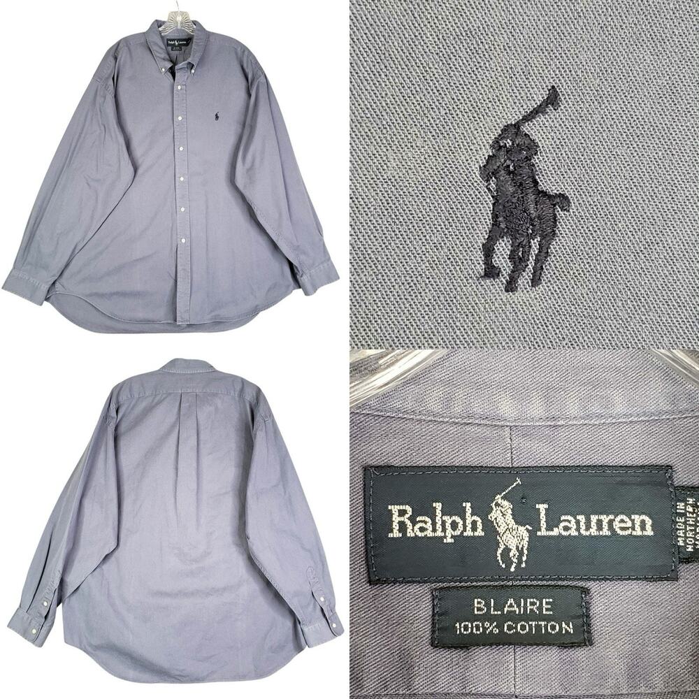 Polo Ralph Lauren Shirt Mens Size XXL Solid Blue Gray Button Down Oxford LS